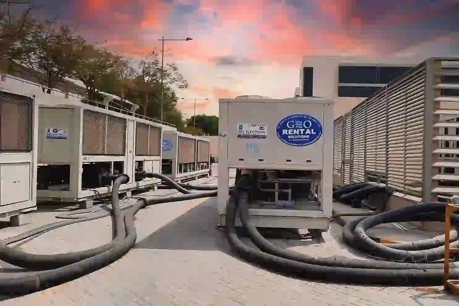 Rental Site, Air cooled chiller connected with heavy duty hose, Geo Rental Solutions